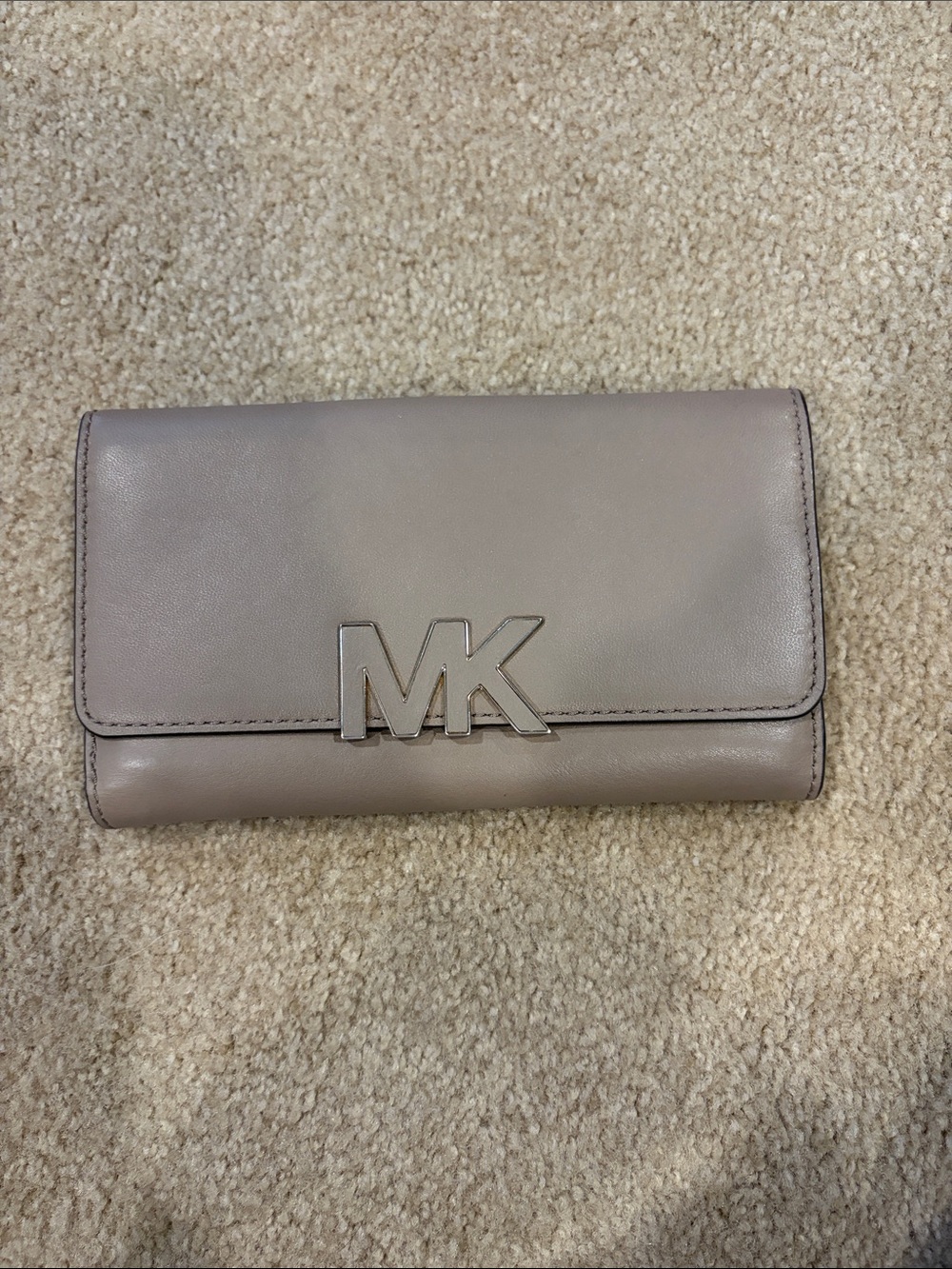 Michael Kors Neutral Taupe Leather MK Flap Wallet